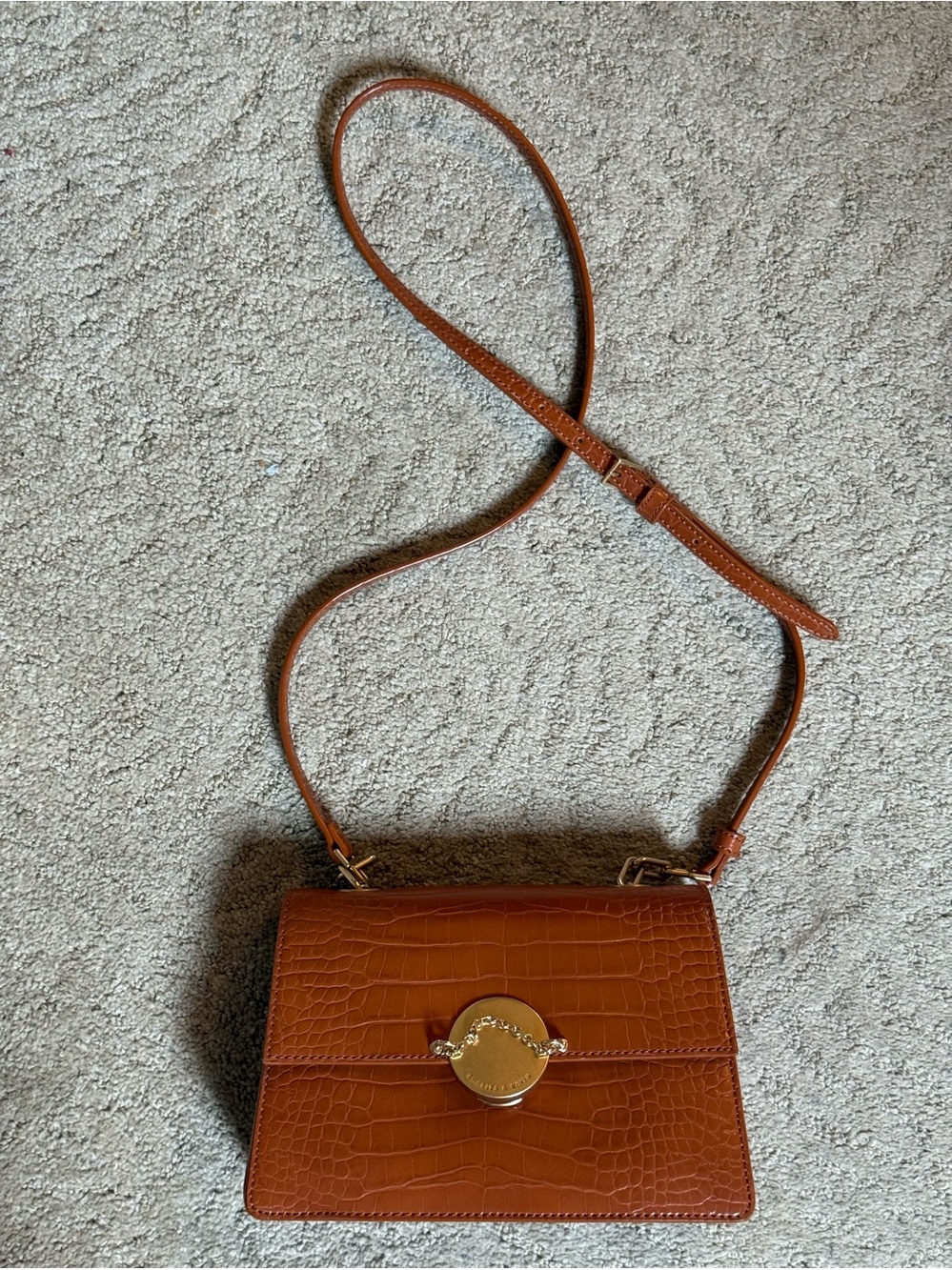 Charles & Keith brown croc-embossed shoulder bag